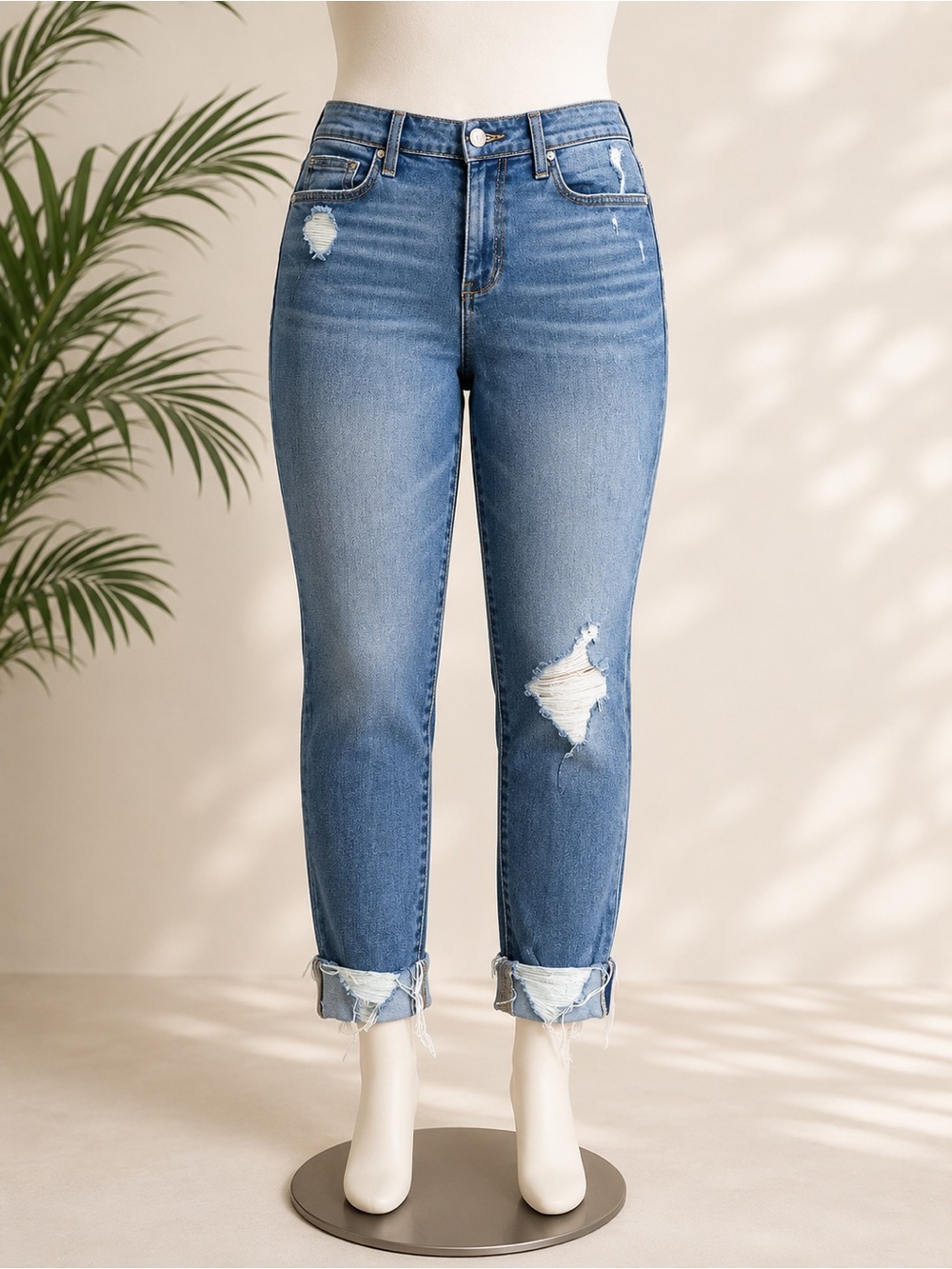 Joes Jeans Mid Rise Icon Rhea Distressed Rolled  Cuff Stretch Crop Jeans 27